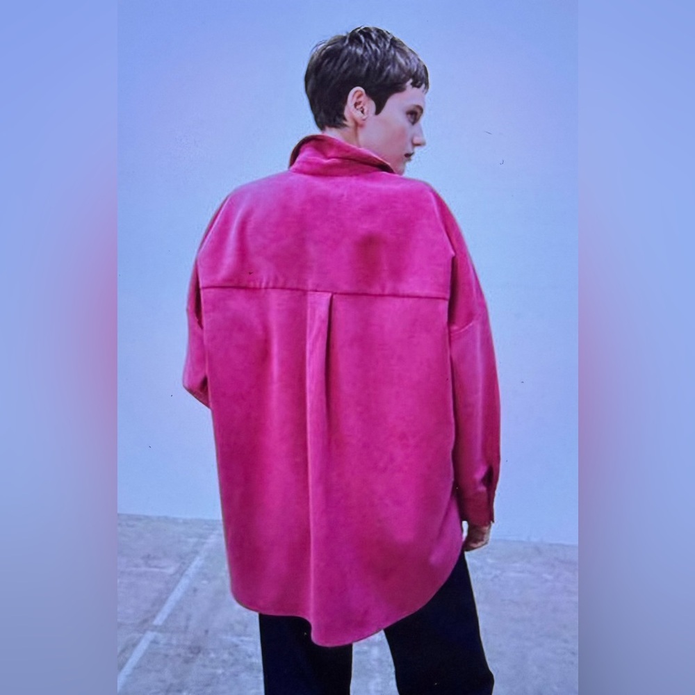 Zara Corduroy Oversized Fuchsia Button Up Shirt - image 3